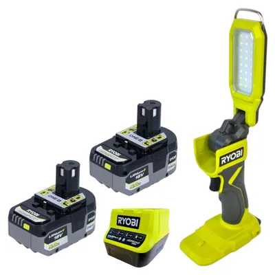 Immagine prodotto di Lampada da cantiere a batteria RYOBI RSL18-0 da 18 V, 800 lumen + 2 batterie da 5,0 Ah + caricabatterie