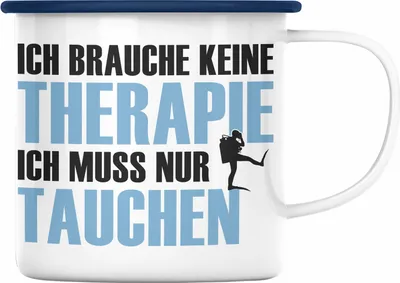 Produktbild von Trendation - Taucher Emaille Tasse Geschenk Emaille Emaille Tasse Geschenkidee Männer Tauchen Evolution Grafik Tauchlehrer Tauchsportler Becher Profitaucher (Blau)
