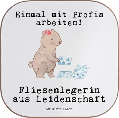 Produktbild von Mr. & Mrs. Panda Untersetzer für Gläser Fliesenlegerin Leidenschaft - Weiß - Geschenk, Beruf, gläseruntersetzer, Lustig, Holzuntersetzer, Tischschoner, Coaster, Spruch