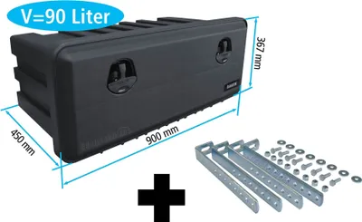 Produktbild von Daken J090 + vrátane vertikálneho držiaka VH401, box na náradie, úložný box, úložný box pre nákladné vozidlá, podlahový box, 900 x 367 x 450 mm, cca 90 litrov