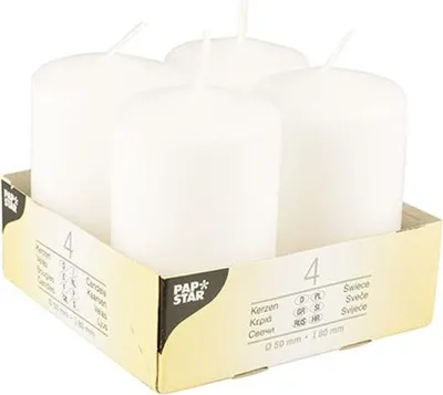 Produktbild von Papstar Stumpenkerzen Ø 50 mm 80 mm weiß, 6 x 4 Stück