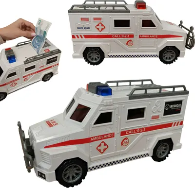 Produktbild von COIL Elektronisches Spardose, Sparschwein, Safe, Banknoten und Münzen, Soundeffekte, Maße:32x12,5x16 cm, Krankenwagen