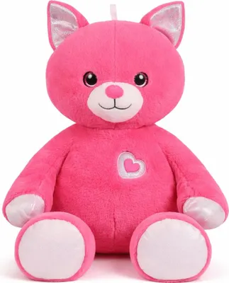 Produktbild von XXL Plüschkatze 72 cm Groß – Weiche Rosa Kuschelkatze mit Herz – Extra Große Stoffkatze als Geschenk für Kinder und Erwachsene