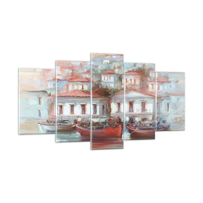 Produktbild von Bilder auf glas - 5 Teile - Bild Segelboot Hafen - 160x85cm - Glasbilder - Wandbilder - Bilder - zum Aufhängen bereit - Wanddekoration aus Glas - Glas Bilder - Wandbild auf Glas - GEA160x85-4937