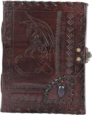 Produktbild von Handgefertigtes Notizbuch aus Leder mit Drachen- und Steindruck