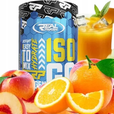 Produktbild von Isotonischer Kohlenhydrat-Vitamin-Drink Real Pharm ISO GO 600 g Geschmack: PEACH ORANGE
