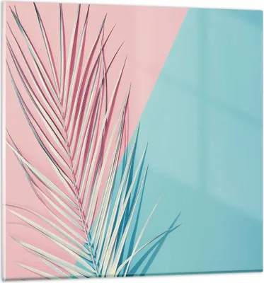 Produktbild von Bilder auf glas - Einteilig - Blatt Rosa Türkis - 70x70cm - Glasbilder - Wandbilder - Bilder - zum Aufhängen bereit - Wanddekoration aus Glas - Glas Bilder - Wandbild auf Glas - GAC70x70-4421