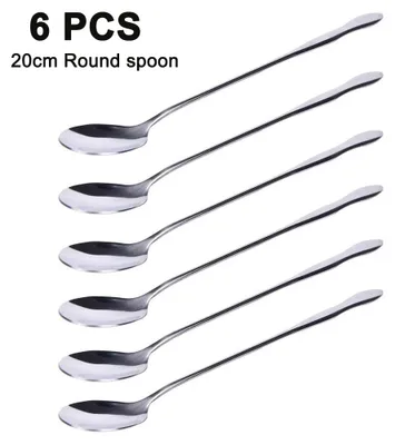 Produktbild von 6-teiliges Edelstahl-Besteckset, langer Getränkelöffel (20 cm), Cocktaillöffel, polierter Edelstahl