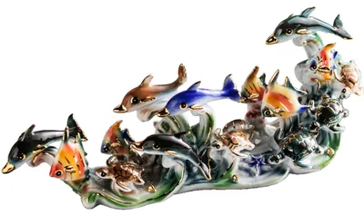 Porzellanfigur Familie im Meer, 27 cm breit, 12 cm hoch