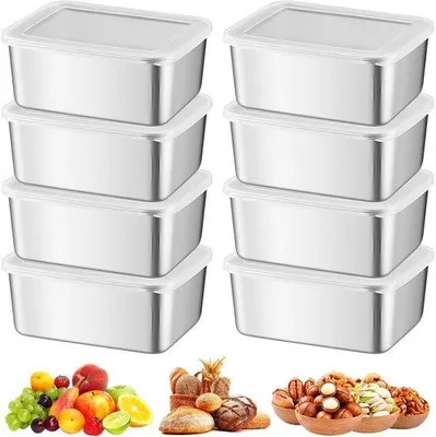 Produktbild von Versschublade 600 ml - 8 Stück - Edelstahl - Lebensmittelbehälter - Stapelbar - Luftdichter Verschluss - Aufbewahrungsboxen