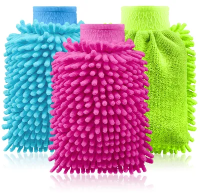Produktbild von COM-FOUR® 3x Waschhandschuh für KFZ und Haushalt, Microfaser-Handschuh