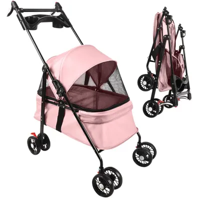 Produktbild von Hundewagen,Hundebuggy klappbar,bis 40 kg,Hundetrolley Pet Stroller für kleine Hunde und Katzen Haustierwagen Katzenbuggy Oxford 50x70x95cm Rosa