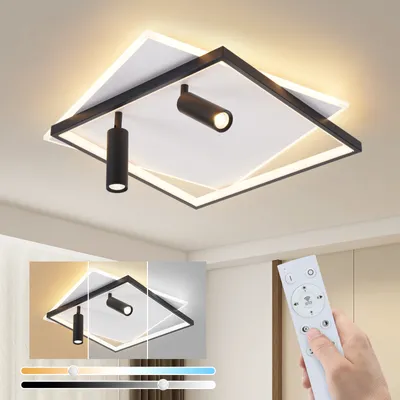Zdjęcie produktu dla ZMH lampa sufitowa LED lampa sufitowa do salonu 62W lampa do salonu ściemnialna z 2 reflektorami sufitowymi czarna z pilotem Nowoczesna akrylowa lampa do sypialni lampa kuchenna do domu galeria mieszkań