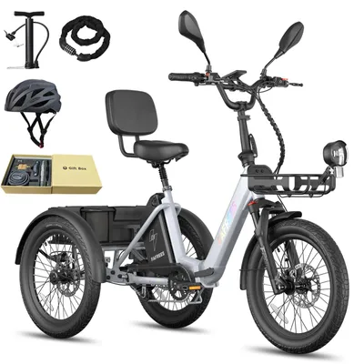Produktbild von E Dreirad 48 V 21 Ah Akku, 85 km Reichweite, 180 kg Zuladung, hydraulische Scheibenbremsen, Blinker, 40 kg Heckkorb, Grau
