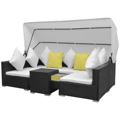 Produktbild von vidaXL 7-tlg. Garten-Lounge-Set mit Sonnendach Poly Rattan Schwarz