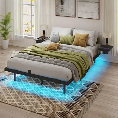 Produktbild von YITAHOME Bettgestell 140 x 200 cm, mit LED-Beleuchtung USB-Ladestation, Doppelbett, Metallbett, Schwebebett