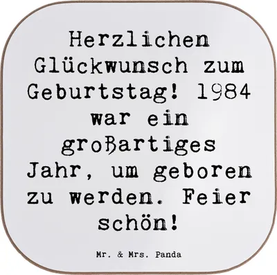 Produktbild von Mr. & Mrs. Panda Tassen Untersetzer Spruch 1984 Geburtstag - Weiß - Geschenk, besondere Geburtstagsfeier, Tassenuntersetzer, Geburtstagsgeschenk, Coaster, Gläser, feiern