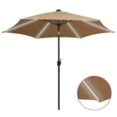 Image de The Living Store Parasol avec lampes LED & mât en aluminium 300 cm Taupe