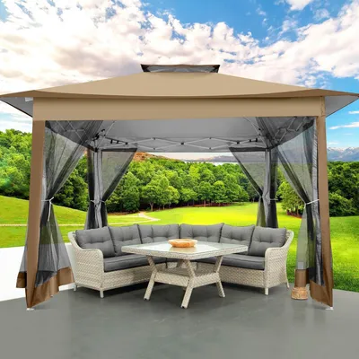 Immagine prodotto di Paviglione pop-up 3x3 metri con zanzariera e pareti laterali, impermeabile, con protezione UV, color marrone