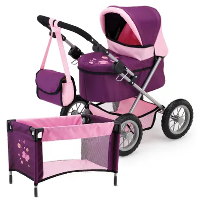 Image de Bayer Design 13057AB Poussette landau pour poupée Trendy avec lit, landau réglable, pliable, sac à bandoulière
