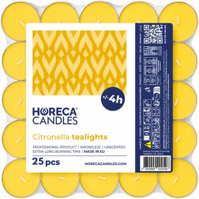 Immagine prodotto di hORECA CANDLES Candele alla citronella 25 pezzi - Giallo - 4 ore di autonomia - Candele profumate per esterni contro le zanzare