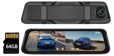 Obrázok produktu pre Dashcam s 9,66-palcovým IPS dotykovým displejom, dvojitým kamerovým systémom a 64G pamäťovou kartou