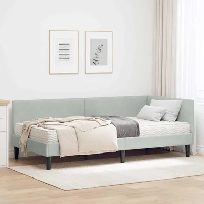 Productafbeelding van Maison Exclusive - Hoekbedframe met matras, 2 stuks, lichtgrijs, 90 x 190 cm, fluweel
