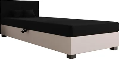 Produktbild von AURA SOFA Boxspringbett SILO 80x195 Komplett-Set mit Bonell Matratze, Polsterbett mit Bettkästen - Hellbeige/Schwarz, SAWANA 01/14