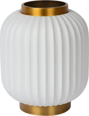 Produktbild von Tischleuchte Porzellan Metall E14 D: 195 cm rund 23.8 cm in Messing Weiß Modern Nachttischlampe