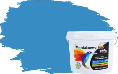 Produktbild von RyFo Colors Bunte Wandfarbe Manufakturweiß Französischblau 3l - weitere Blau Farbtöne und Größen erhältlich, Deckkraft Klasse 1, Nassabrieb Klasse 1