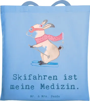 Produktbild von Mr. & Mrs. Panda Tote Bag Hase Skifahren - Sky Blue - Geschenk, Jutebeutel, Ski fahren, Shopping Tasche, Laptoptasche, Einkaufstasche, Skiwettbewerb, Stoffbeutel