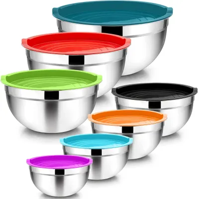 Image de Solidchoice - Ensemble de 7 bols mélangeurs en acier inoxydable avec couvercles hermétiques, idéal pour la cuisine et la pâtisserie