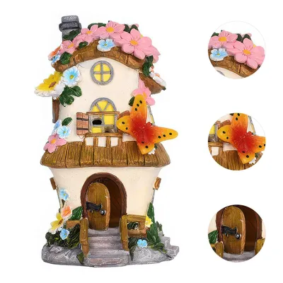 Produktbild von Solar LED Feenhaus 27,5 cm, Garten Dekoration Märchen Baumhaus mit Blumen, wetterfest für Terrasse, Balkon & Hof, Solarleuchte
