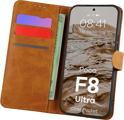 Produktbild von Handyhülle mit Klappe für Xiaomi POCO F8 Ultra, Bizon Case Pocket, Braun