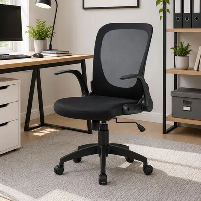 Produktbild von Bürostuhl Dnuciar, Chefsessel aus Mesh mit Armlehnen, Ergonomischer Sitz mit klappbaren Armlehnen, 60x59h86/96 cm, Schwarz