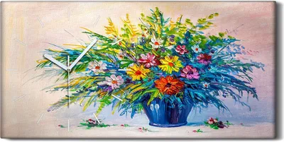 Produktbild von Küche Wohnzimmer Wand Leinwand Uhr 60x30 Malerei Abstrakte Kunst Blumen - weiße Hände
