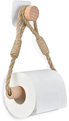 Obrázek produktu pro Ultiluxe Držák toaletního papíru - Držák WC rolí - Držák na utěrky - 60 cm - Držák na šňůru - Bez vrtání - Vintage industriální design - Dřevo - Černý