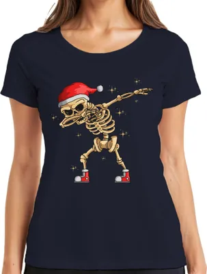 Produktbild von Dabbing Skelett Weihnachtsmütze - Weihnachten Weihnachtsgeschenk Christmas Damen T-Shirt, Navy, M