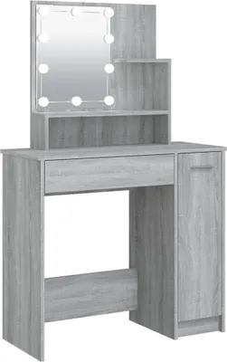 Image de vidaXL Coiffeuse avec LED Gris Sonoma 86,5x35x136 cm