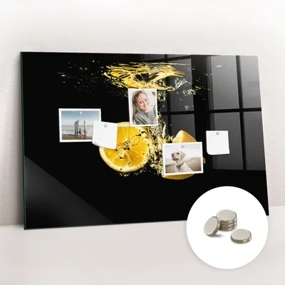Obrázok produktu pre Magnetická tabuľa na stenu - Memo Tabuľa Sklenená - vrátane 5 magnetov - 90x60 cm - Citróny