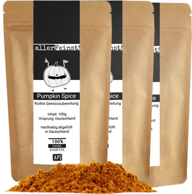 Produktbild von Premium Pumpkin Spice - Hochwertige Kürbis Gewürzzubereitung für Pumpkin Pie, Kürbissuppe, Ofenkürbis und vieles mehr - 3 x 100g