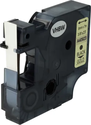 Produktbild von vhbw Schriftband-Kassette kompatibel mit Dymo LabelPoint 150, 300, 350, 200, 250, 100 Etiketten-Drucker 7m x 9mm Schwarz auf Gold
