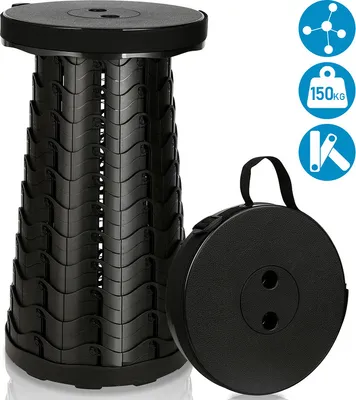 Produktbild von Yakimz Tragbarer Klapphocker Leichte Teleskophocker Höhenverstellbare Falthocker Tragfähigkeit 180 kg 6-44 cm Leichte Teleskophocker Ausziehbarer Campinghocker für Camping ,Schwarz
