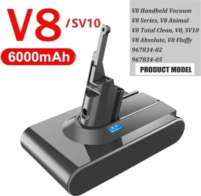 Immagine prodotto di Batteria di ricambio per aspirapolvere V8 - Batteria agli ioni di litio - Capacità 6000 mAh - Ricaricabile - Confezione da 1 pezzo - Compatibile con V8 Absolute/Animal/Fluffy