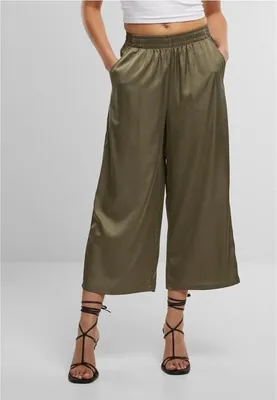 Obrázek produktu pro Dámské látkové kalhoty Urban Classics Ladies Satin Wide Leg Culotte paleolive - XS široké