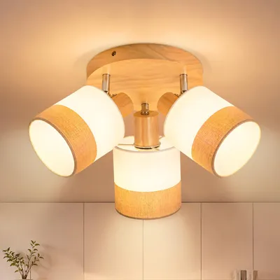 Produktbild von ZMH Deckenlampe 3 Flammig Deckenleuchte Flur Schlafzimmerlampe E27 Rund lampe Stoffschirm Schwarz Boho Retro Rustikal Wohnzimmer Küche Esszimmer