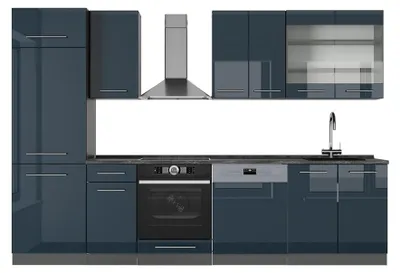 Zdjęcie produktu dla Szafki kuchenne Vicco Fame-Line Ciemnoniebieski wysoki połysk/antracyt 300 cm bez blatu roboczego, Model 49726
