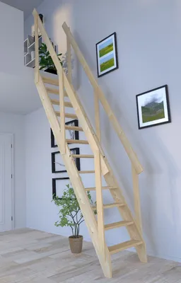 Produktbild von Raumspartreppe Fichte 2000 gerade-Holzgeländer (1 Querleiste)-beidseitig