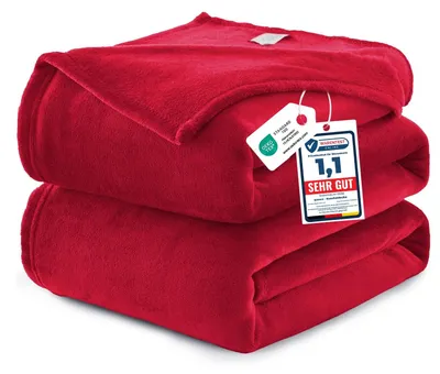 Produktbild von WAVVE Kuscheldecke 220x240 cm Rot Decke – Flauschige Fleecedecke, Große Warme Sofadecke & Wohndecke, Weicher Sofaüberwurf & Bettüberwurf für Couch und Bett