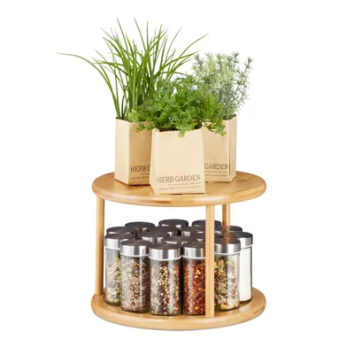 Produktbild von Relaxdays Drehregal Küche, Gewürzkarussell 360°, kleines Parfüm Regal, Schrankrondell HxD 19,5 x 24,5 cm, Bambus, natur